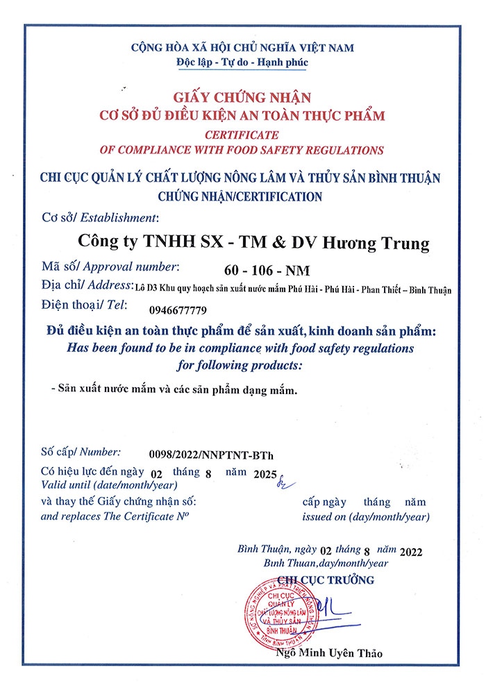 Nước Mắm Hương Trung - Hương Vị Truyền Thống Phan Thiết | Chất Lượng Cao